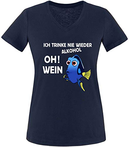 Ezyshirt® JGA Junggeselinnerabschied | Ich Trink nie Wieder Alkohol ! Oh ! Wein T-Shirt Damen V-Neck