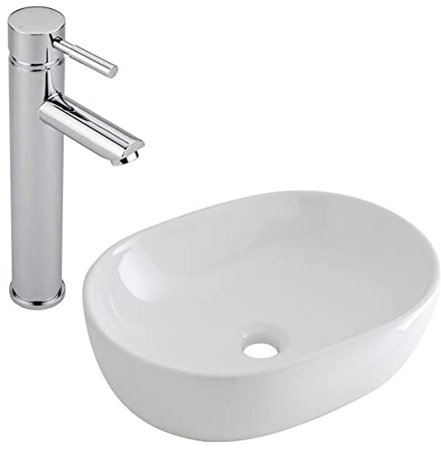 MILANO Oval Countertop Bathroom Basin Sink High Rise Mixer Tap 575 x 360mm