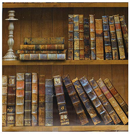 FEVERWORK 45cmx10m Self-adhesive Bookshelf Library Book Pattern Wall Paper Mural Decals Living Room Decor