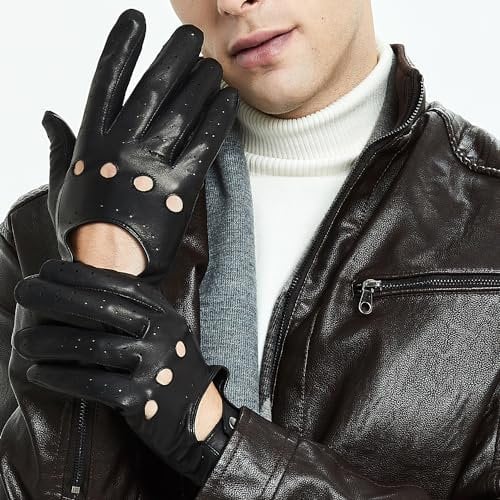 ZQ-CollectionHerren Handschuhe Lederhandschuhe für fahren Ungefüttert Handschuhe, Black(lammfell/Touchcreen), X-Small-8.0