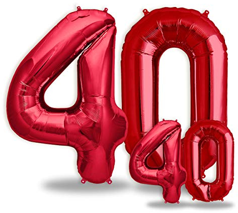 FUNXGO® folienballon 40 rot - 2 Stück - 42 & 17- luftballon zahl 40 - Zahlen rot Ballon 40 Deko zum Geburtstag, Hochzeit, Jubiläum oder Fest, Party Dekoration -100cm & 38cm- ballon rot 40