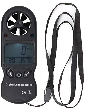 Termometro digitale Igrometro Anemometro Misuratore di velocità del Misuratore, mini misurazione del termometro digitale multifunzione portatile, con cordino, custodia per il