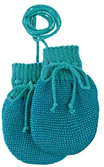 Disana STRICK-HANDSCHUHE, 100% Bio-Merinowolle GOTS, IVN Best | mit gestrickter Kordel | Newborn Neugeborene Baby Unisex | Baby Erstausstattung | Made in Germany | Lagoon-Blau