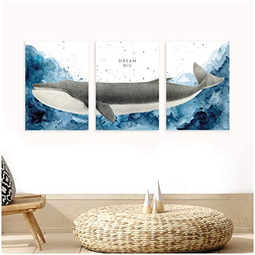 yabaduu 3er Set Poster Din A4 Tierbilder für Kinder Kinderzimmer Spielzimmer Babyzimmer Tier Bilder Kinderposter Waldtiere Afrika Tiere (Y030 Wal)