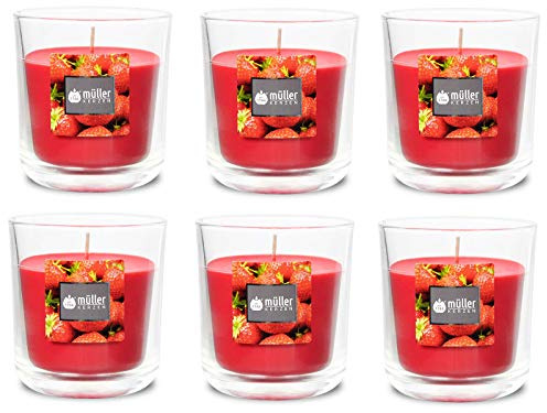 Duft-Kerzenglas 65/70 mm Set 6 Stk. Duftglas Duftkerze Duftkerzen-Glas Teelichter Duftlichter Strawberry Love