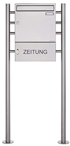 Edelstahl Standbriefkasten Design BASIC 381 ST-R mit Zeitungsfach geschlossen