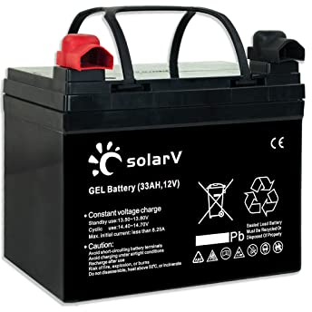 SolarV Gel Batterie 33Ah 12V extrem zyklenfest für PV Anlage, ideal für die Solaranwendungen, Wohnmobile, Baustellenbeleuchtung, Segelboote, Motoryachten.