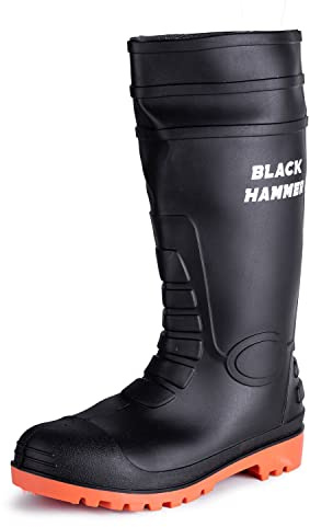 Black Hammer Vattentäta Ståltåskor för Herr med Stålmidsula Wellington Skor S5 SRC 9988 Svarta (45 EU)