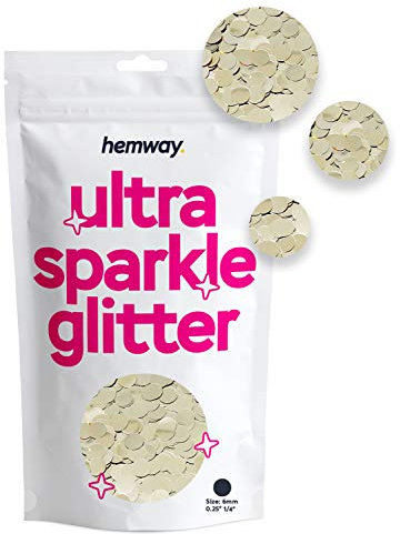 Hemway Ultra Sparkle Glitter - Circle | Champagne Gold Metallic Flake Sequins for Resin & Epoxy Crafts | Craft Supplies for Tumblers, Festival, Hair, Face, Body, Eye & Nail Art Decoration | 50 g