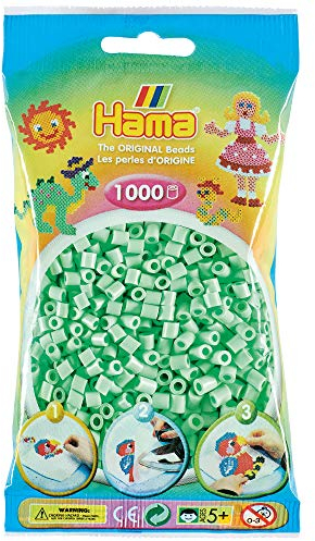 Hama Perlen 207-98 Bügelperlen Beutel mit ca. 1.000 Midi Bastelperlen mit Durchmesser 5 mm in Pastell Mint, kreativer Bastelspaß für Groß und Klein