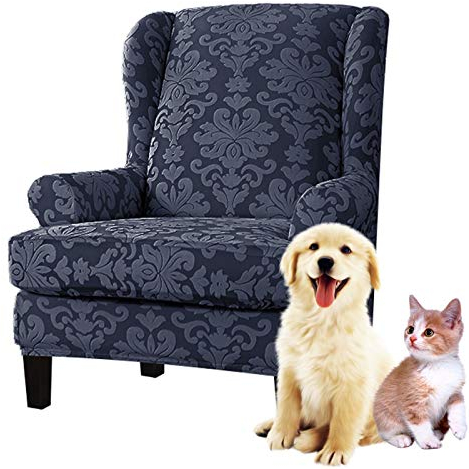 Sesselbezug für Ohrensessel Überzug Husse Bezug Sesselhusse 1 Sitzer Blau Jacquard Sessel-Überwürfe 2 Stück Schutzbezug Sesselschoner für Relaxsessel Fernsehsessel