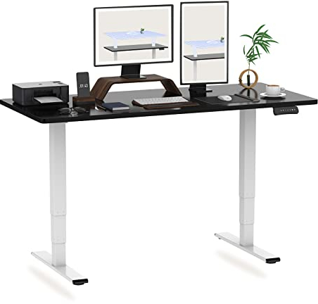 FLEXISPOT Höhenverstellbarer Schreibtisch Elektrisch, 3-Fach Teleskop & Dual-Motor, Belastbarkeit 160 KG, Bürotisch mit Memory-Funktion&Anti-Kollisionssystem(140 x 80 cm Schwarz, Gestell Weiß)