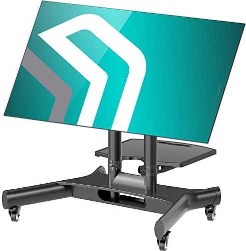 ONKRON TV Ständer rollbar für 32-70 Zoll Fernseher, max Belastung bis 45 kg, Rollwagen TV Standfuss höhenverstellbar, neigbar, max VESA 600x400 mobiler Fernsehständer mit Rollen Schwarz TS1350-B