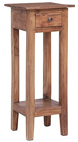 TEWTX7 Blumenhocker Massivholz Braun Eckig Höhe 75 cm Blumenständer Beistelltisch Blumensäule Pflanzenständer Pflanzenhocker, Holz Tischchen mit eine Ablageflächen sowie eine kleine Schublade