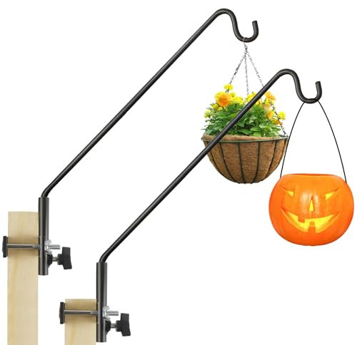 2 Packs Extended Fence Deck Heavy Duty Bird Feeder Hook, 360 Degree Rotary and Length Adjustable Plant Bracket for Bird Feeders Planters Suet Baskets Lanterns Wind Chimes and More