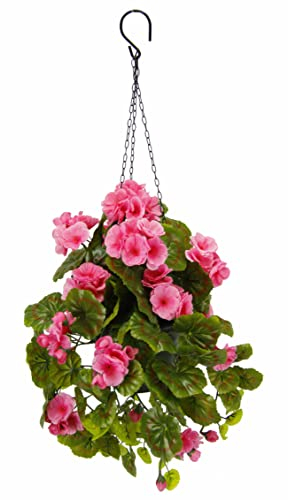 Künstliche hängende Geranien im Topf Geranienbusch Geranienhängeampel Seidenblumen Kunstblume Kunstpflanze Geranie Balkonblume Zimmerpflanze Klassische Pflanze Blütenbusch Grünpflanze Girlande Ranke