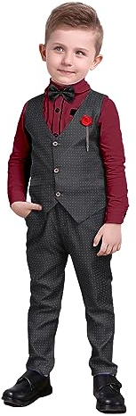 Nwada Jungen-Anzug-Set, Blazer und Hosen-Outfit, Formelle Anzüge für Kinder, Langarm-Hemden + Weste + Hose + Fliege, 4-Teiliges Smoking-Outfit für 2-3 Jahre