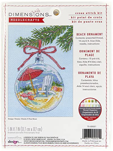 Dimensions Kreuzstich-Set, Motiv: Stranddekoration, Weihnachten, 12,7 x 17,8 cm, 14 Cnt, hellblauer Aida, 5-teilig