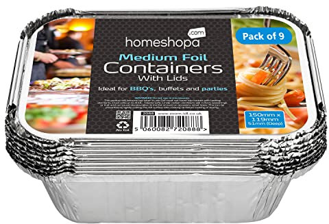 Homeshopa Aluminum Foil Trays Containers with Lids, 9 Pack Medium Disposable Meal Prep Food Storage Takeaway Tin, Reusable Catering Trays with Secure Lid for Roasting Baking Cooking & Freezing