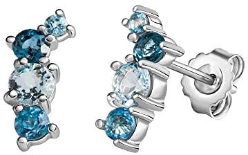 Zeeme Gemstones Damen Ohrringe 925/- Sterling Silber 1,3cm Glänzend Blautopas beh. weiß 358220697-1
