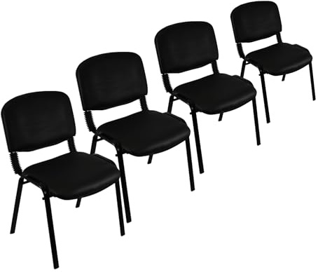 Meta Office Heavy Duty Stackable Guest & Reception, Office Chairs for home, Black Frame (4, PU Black)