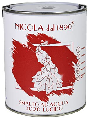 NICOLA VERNICI Smalto Acrilico a Base di Acqua, Per Interni ed Esterni, Made in Italy, Rosso Lucido - Formato 1 lt