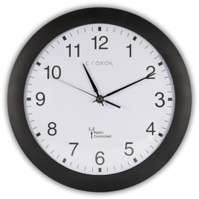 CLOXON Funkwanduhr 30 cm Wanduhr schwarz für Küche Wohnzimmer Büro Funkuhr Wand hohe Präzision Wanduhr Funk groß (schwarz)