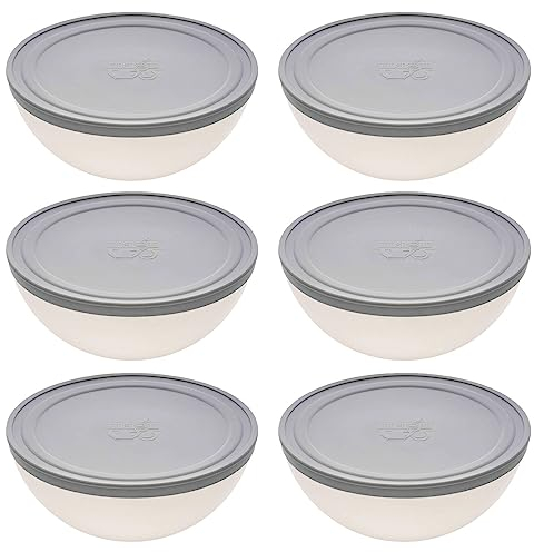 6er Set Magu Natur-Design Schüssel Beige mit Deckel Ø 20 cm aus einem Polymer aus natürlichen Materialien Servierschüssel Salatschüssel