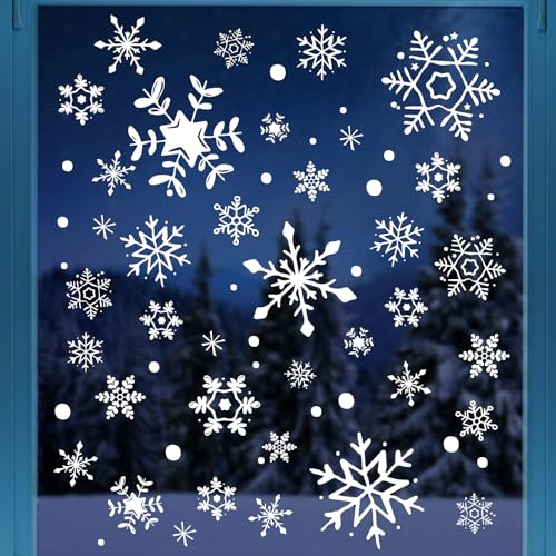 9 Blatt Weihnachten Fensterbilder Schneeflocken Doppelseitig Fensterdeko Wiederverwendbar Fenstersticker Selbstklebend Fenster Aufkleber Deko Winter für Glas Kinderzimmer Fensterfolie