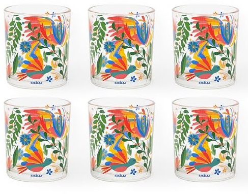 Excelsa Mexican Flowers Lot de 6 verres, verre, capacité 250 ml.