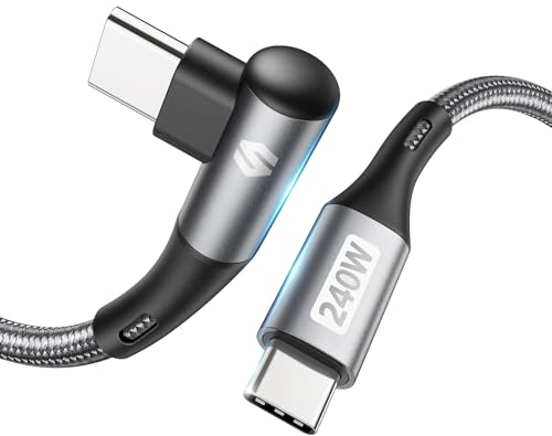 Silkland USB C auf USB C Kabel 0.5M Winkel 240W, PD 3.1&QC 4.0+, USB C Kabel 50CM 90 Grad für Android Auto, CarPlay, iPhone 16/15, Samsung S24 Ultra S23-S21, MacBook Pro/Air, iPad Pro/Air/Mini, Pixel