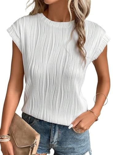 Gemulate Ladies Short Sleeve Summer Blouses Round Neck Business Casual Outfits Tops for Women Trendy Loose Evening top White S