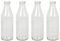 ACAN Tradineur - Pack de 4 botellas de cristal para leche, bote para bebidas con tapa de rosca, batidos, zumos, licuados de verduras, salsas, frigorífico (Tapa blanca, 1 litro)