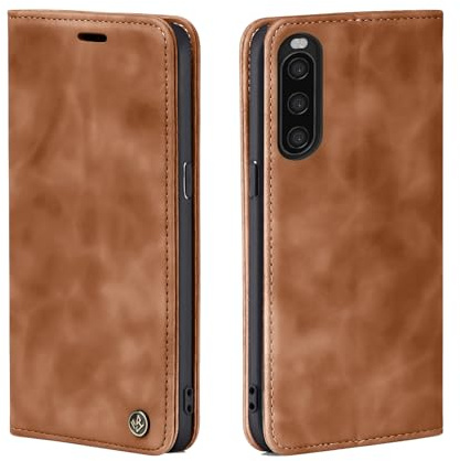 LBH Handyhülle für Sony Xperia 10 II in Hellbraun mit Karten- und Geldfach Smartphone Hülle mit Standfunktion Flip Case Schutzhülle Magnetverschluss Vintage