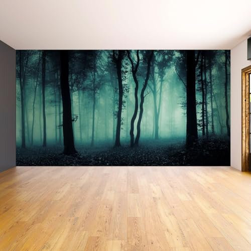 Nebelwald Tapeten-Aufkleber, Wandbild - Nachtbaum, Nebel, entfernbare Tapete, Kunstaufkleber, benutzerdefinierte Größe: 30,5 x 30,5 cm