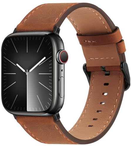 Bisikor Compatibile con Cinturino Apple Watch 49mm 46mm 45mm 44mm 42mm (Series 3), Cinturino di Ricambio in Vera Pelle per iWatch Ultra 2 Ultra SE2 SE Series 10 9 8 7 6 5 4 3 2 1 (Marrone)