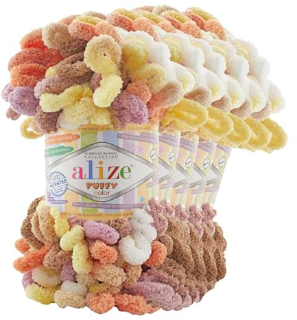 5 x 100g Strickgarn ALIZE Puffy Color Stricken ohne Nadeln Fingerstrickgarn