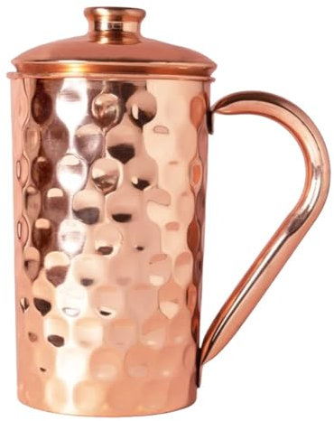 BRACOP® Pichet à Eau Pichet en cuivre Pur Carafe à Eau avec Couvercle Tasses en cuivre Pichet en cuivre a Mule de Moscou Tasses en cuivre Verre Verre à Boire Verre Pichet cuivre Bouteille à Boire