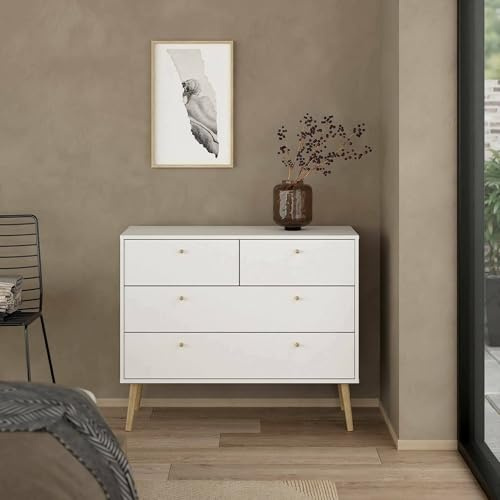 Dmora - Kommode Tiffany, Mehrzweckkommode, Schlafzimmerkommode, Schrank mit Schubladen, 99x39 h82 cm, Weiß