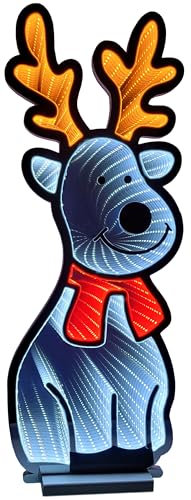 Brandsseller Weihnachtsbeleuchtung mit Infinity-Effekt 24x7x60 cm - LED Dekofigur aus Kunststoff, Timer 6/18h, 3m Kabel, moderne Weihnachtsdeko für Innen - Elch