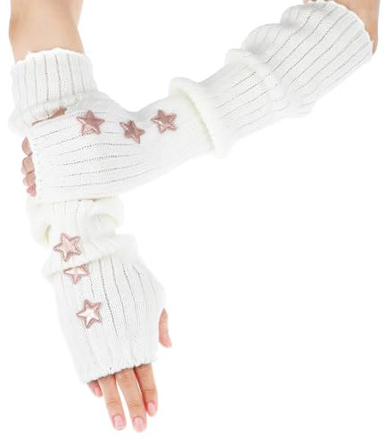 2 Stück Armstulpen Sterne Armstulpen Rosa Stulpen Damen Arme Armwärmer Y2k Gestrickt Gedruckt Armstulpen Damen Lange Arm Stulpen Sternmuster Fingerlose Armstulpen Fingerlose Armwärmer Für Cosplay