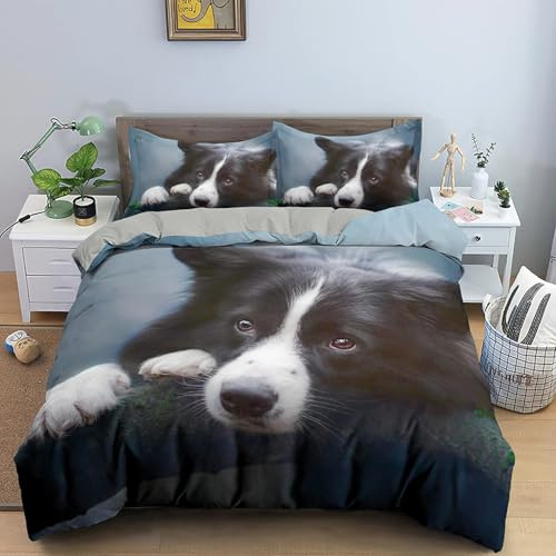 NYSMGS Kinderbettwäsche 135x200 Border Collie Mädchen Jungen Kinder 3D Druck Tiere Hunde Bettbezug Weich Mikrofaser Bettwäsche-Sets 2Teilig mit Reißverschluss und Kissenbezüge 80x80cm a452