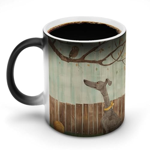 RKJVB Keramik-Kaffeetasse, Motiv: Windhund im Garten, bedruckt, wärmewechselnde Kaffeetassen mit Griff, lustige Tassen, Geschenk für Damen und Herren, 340 ml