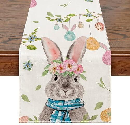 Ostern Deko Tischläufer, Sackleinendruck Ostern Hasen Ei Tischdeko Tischläufer Heimdekoration Tischdecke Ostern Frühlingsparty Geburtstagsparty Tisch Dekorationen, 183*33cm (#C)
