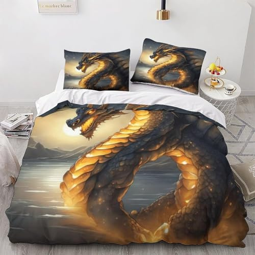 Zbeiba Drachen Bettwäsche 135x200cm Bettbezug Set Kinderbettwäsche,Bettbezug und 2 Kissenbezug 80x80cm 3 teilig,#4,3D Drucken Bettbezug Mit Reißverschluss