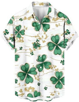 Bhnyku St. Patrick's Day Hemd Herren Kurzarm Knöpfe Revers Hemdbluse Lässiges Grünem Hut Bedruck Kurzarmshirt Irischer Festliche Locker Herrenhemd Irland Festivalkostüm Freizeithemden für Männer