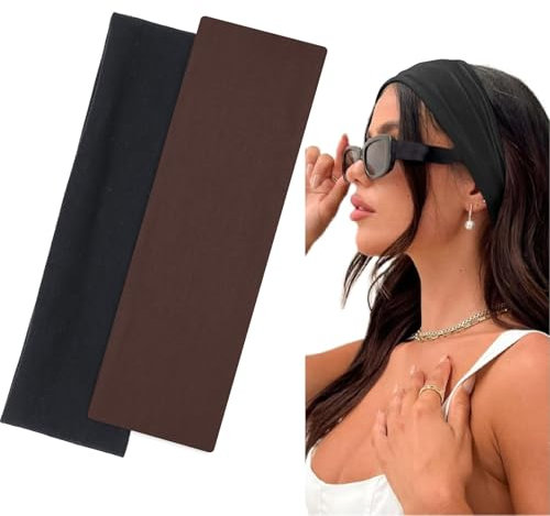 BELEVO Haarband Damen Sport, 7cm Headband Yoga Stirnband Damen Antirutsch Hair Band Haarbänder für Fitness Laufen Exercise Gym (Schwarz, Braun)