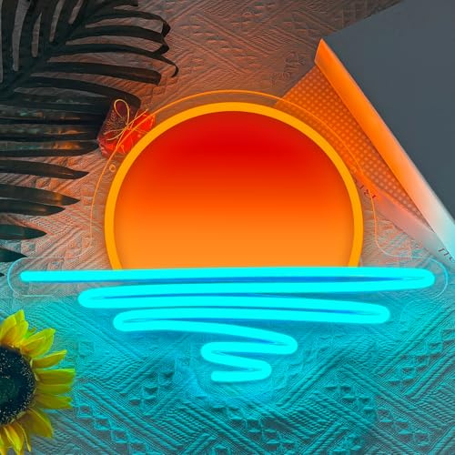 Sonnenuntergang Neon Schild Ozeanwelle Neon Licht Dimmbar | USB betrieben Ästhetik LED Neonlicht Lampe für Wanddekoration Schlafzimmer Wohnzimmer Spielzimmer Party Bar Heimdekoration
