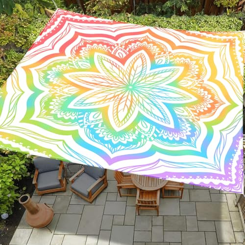Treer 3D Buntes Mandala Sonnensegel Rechteckig mit Ösen Wasserdicht Polyester Outdoor Sonnenschutz Camping Markise Wetterfest UV-Schut für Balkon Garten Terrasse - inkl 4 Seil (Style 5,2x2m)