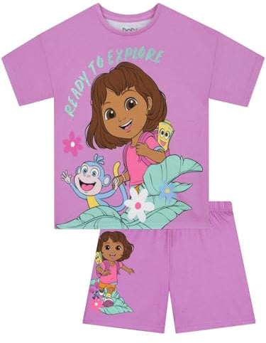 Dora The Explorer Schlafanzüge Für Mädchen, Pyjama Kurz Schlafanzug Kinder, Schlafanzug Mädchen Pyjama Sommer, Lila 98